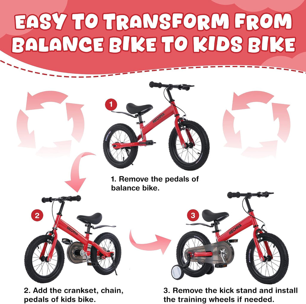ZUKKA Toddler Balance Bike 2 in 1 with Detachable Training Wheels 14 Inch Kids Bike Aged 3-7 Years Old with Adjustable Seat Handlebar and Coaster Brake for Boys Girls