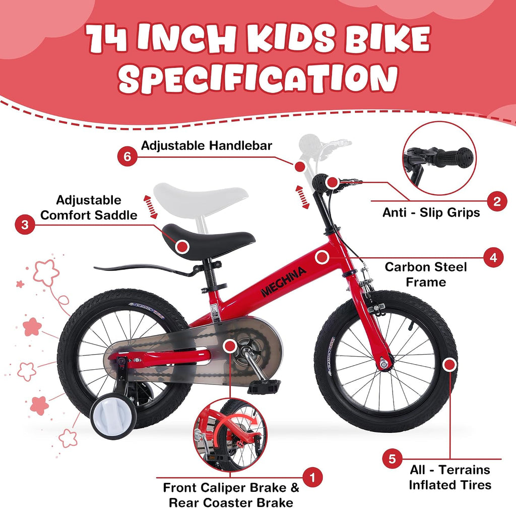 ZUKKA Toddler Balance Bike 2 in 1 with Detachable Training Wheels 14 Inch Kids Bike Aged 3-7 Years Old with Adjustable Seat Handlebar and Coaster Brake for Boys Girls