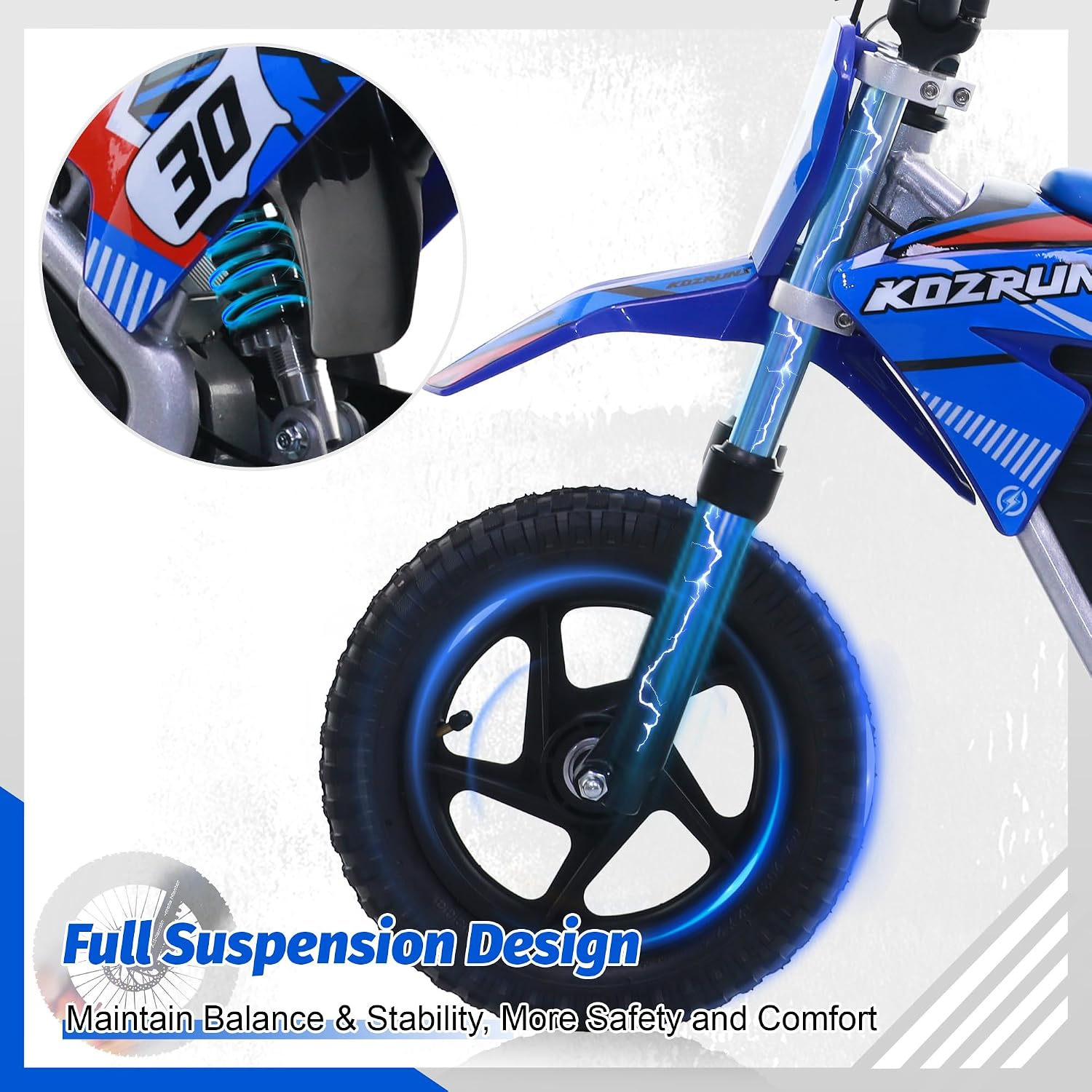 Electric Dirt Bike for Kids 3-8, 250W Powerful High Performance Racing Electric Motorcycle, 3 Speed Settings, Up to 15.5MPH, 12-Inch Off-Road Tires, Rear Disc Brakes & Advanced Suspension