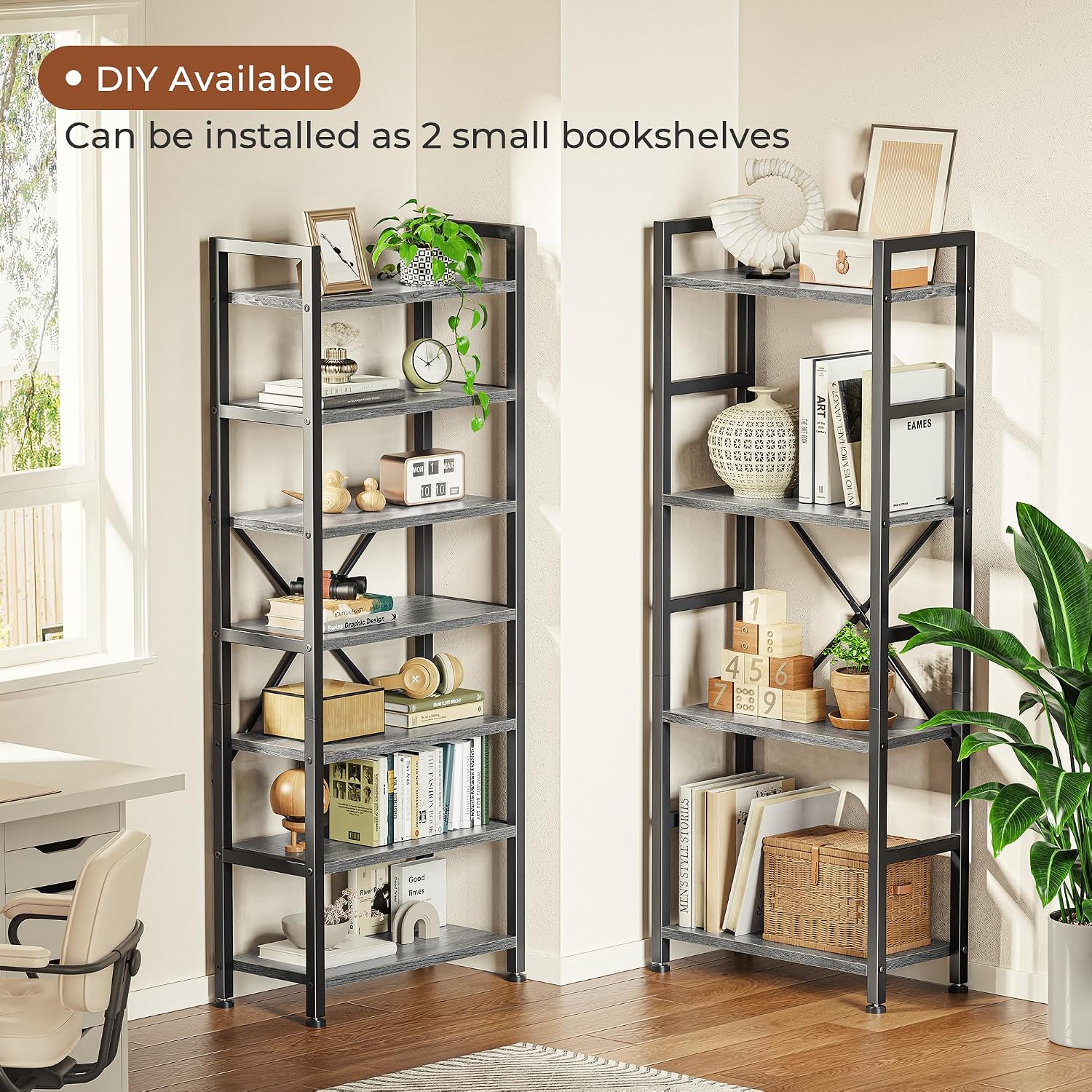 SUPERJARE Triple Bookshelf, Bookcase with 11 Open Display Shelves, Wide Book Shelf Book Case for Home & Office, 4 Tier, Grey