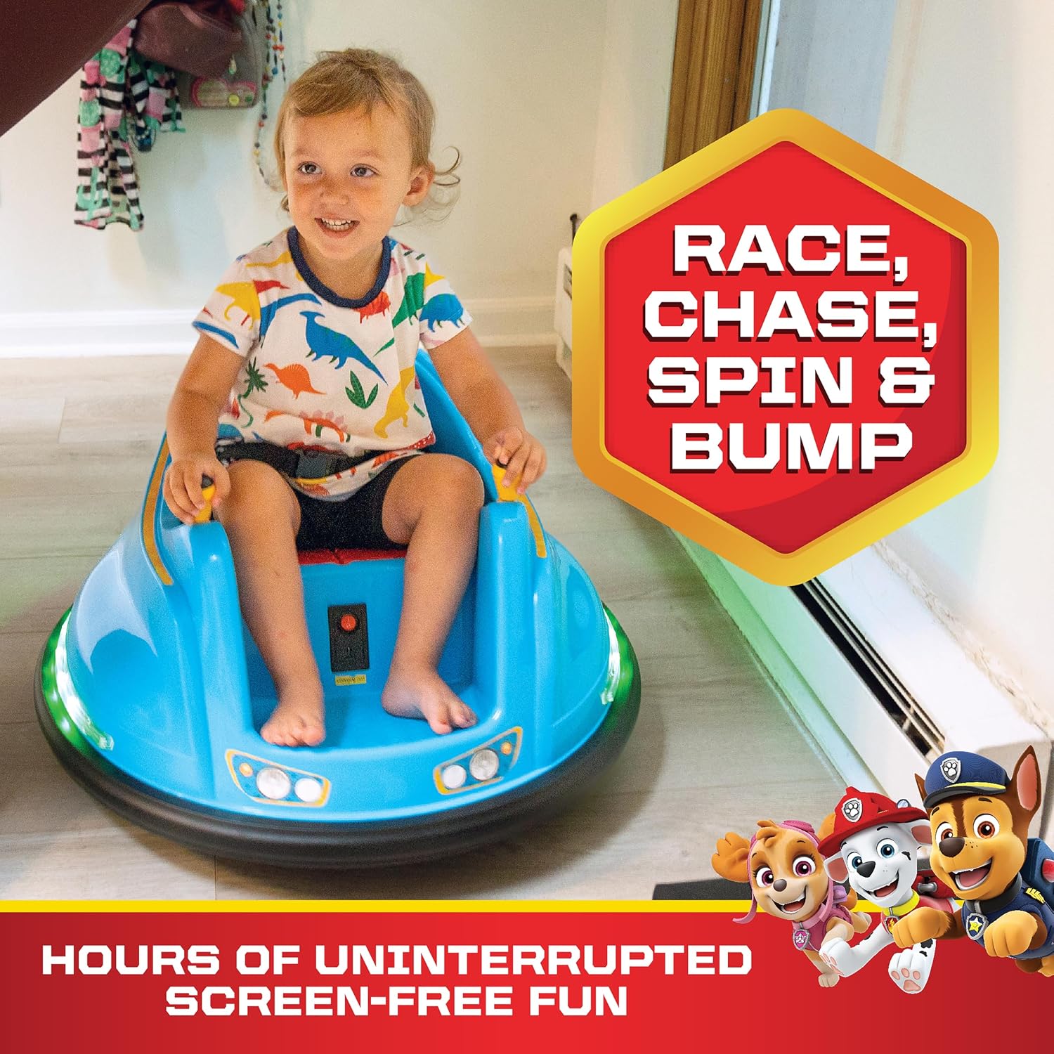 FunPark 6V Bumper Car for Toddlers, Electric Kids, Toddler Ride On Toys for Kids, Baby Bumper Car, Ages 1.5-4 Yrs, LED Lights, 360 Degree Spin, Supports up to 66lbs (No Remote) - Paw Patrol