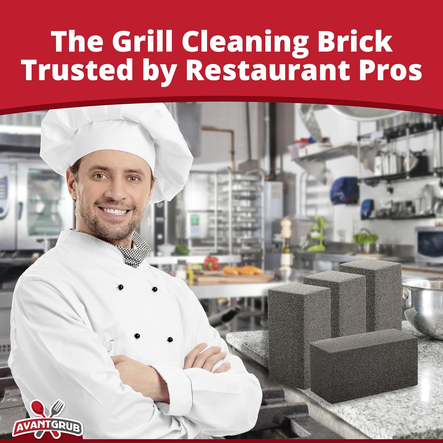 Commercial Grade Grill Cleaning Brick Bulk 24 Pack by Avant Grub. Pumice Stone Cleaner Tool Cleans and Sanitizes Restaurant Flat Top Grills or Griddles Effectively Without Harsh Chemicals or Abrasives