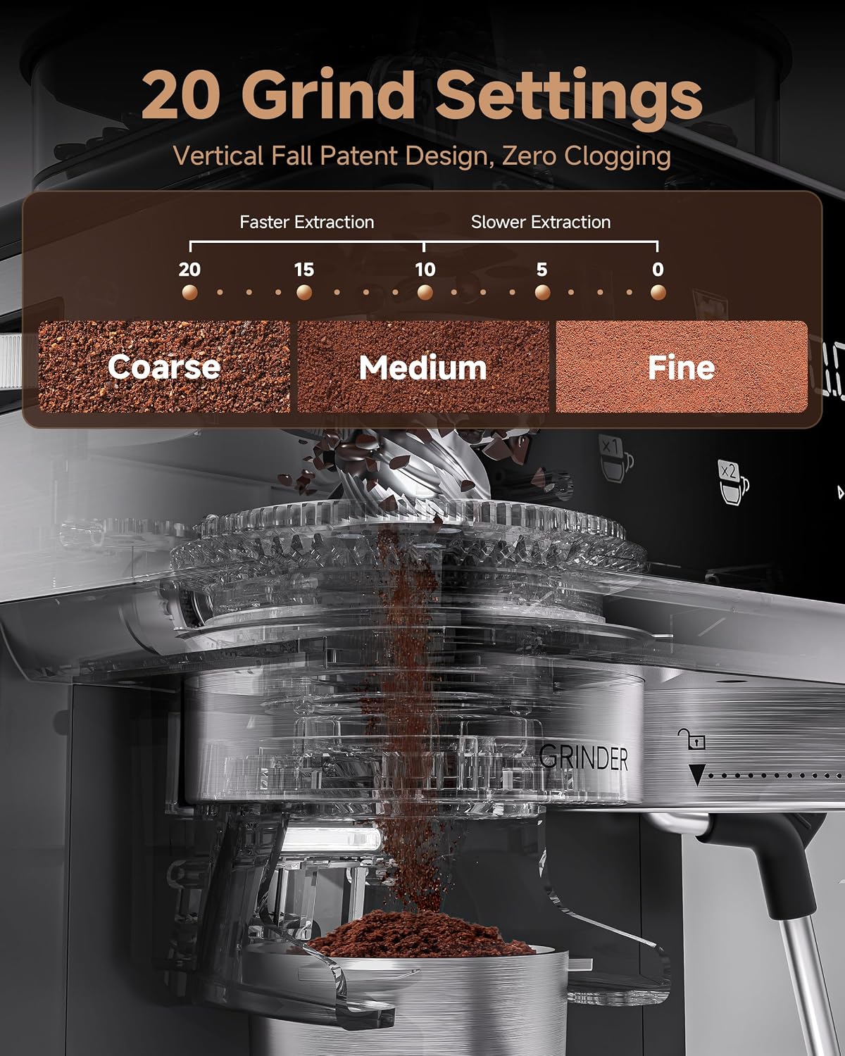 AMZCHEF 20 Bar Espresso Machine with Grinder - 3 Temp Coffee Machine with 20 Grinding Settings, Hot/Cold Brew Espresso Maker with Milk Frother, Coffee Maker for Latte/Cappuccino,61oz Water Tank, Black