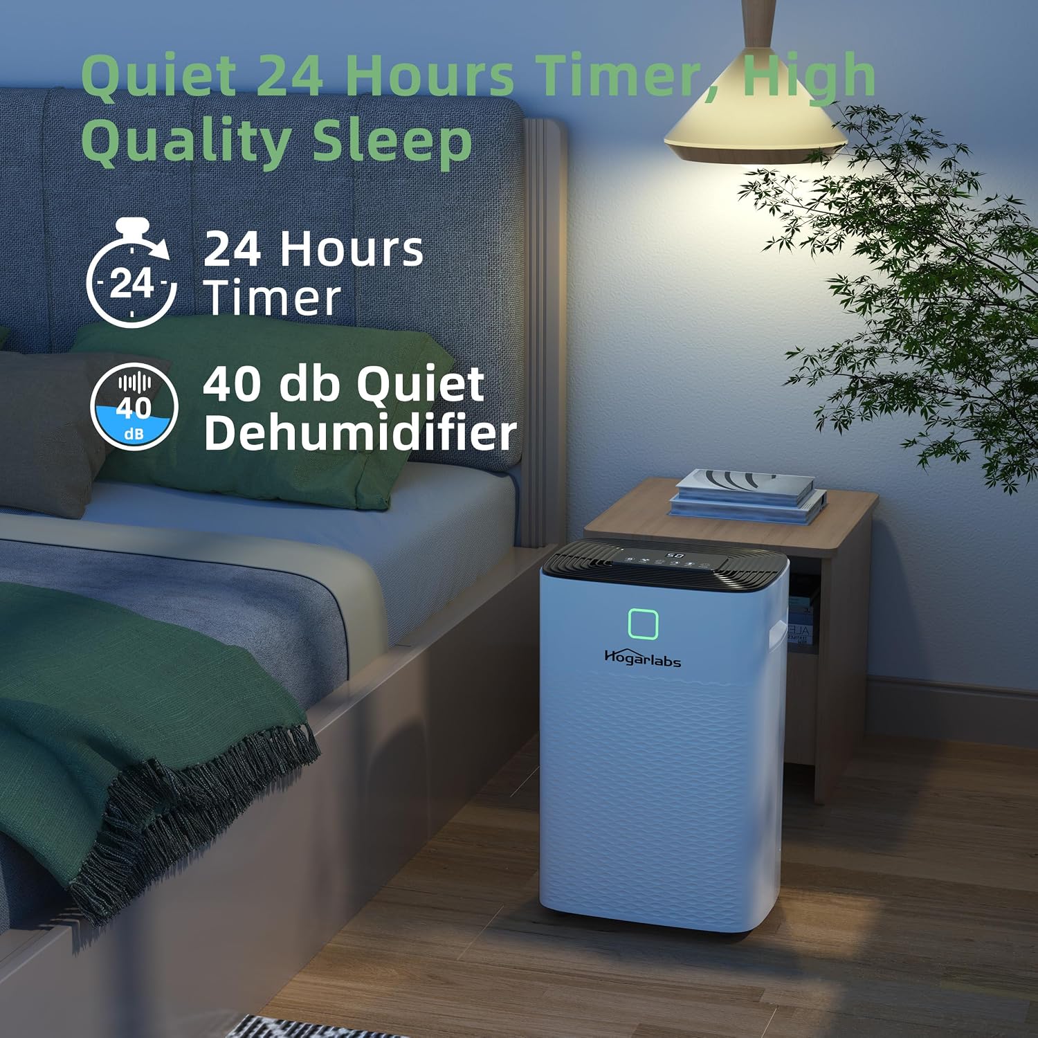 HOGARLABS 50 Pint Dehumidifiers for Home and Basements, with 3 Working Modes, Overflow Protection, and Auto Shut off Restart. Ultra Silent Dehumidifier with Drain Hose and Digital Control Panel.