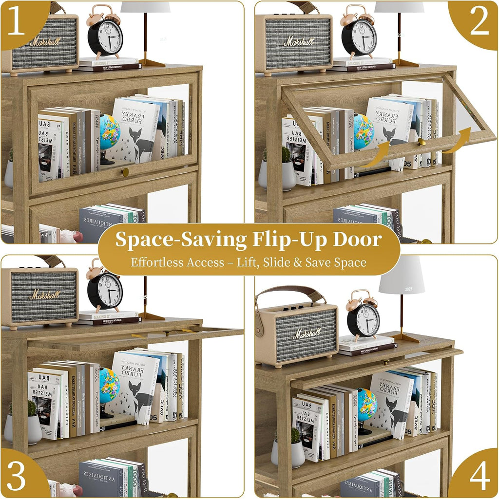 Display Cabinet with Acrylic Glass Doors,4-Tiers Curio Cabinet with LED Lighting for Collectibles, Collectibles Toy Organizers Rack & Display Shelf Display Case Storage Cabinet, Nature