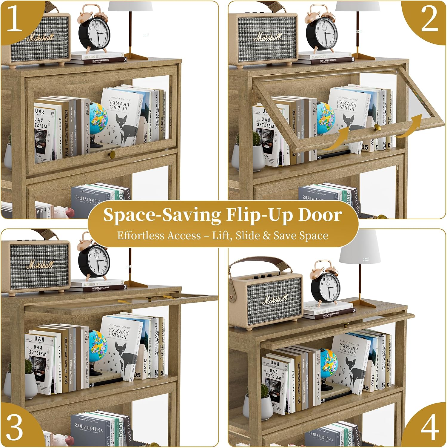 Display Cabinet with Acrylic Glass Doors,4-Tiers Curio Cabinet with LED Lighting for Collectibles, Collectibles Toy Organizers Rack & Display Shelf Display Case Storage Cabinet, Nature