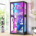 71' Glass Display Cabinet with RGB Light - Curio Cabinet with Glass Doors for Collectibles, 7-Tiers Tall Display Case with Human Sensor, Showcase with Removable Shelves for Figures, Lego (Black)