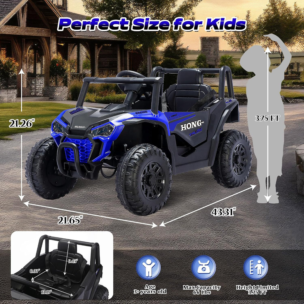 12V Kids Electric Car, Ride on Car Truck with Remote Control, LED Lights, 3 Speed Adjustable, Music, Safety Belt, Soft Start, Horn, Ride on Toys for Toddlers Boys Girls 3-6, Blue