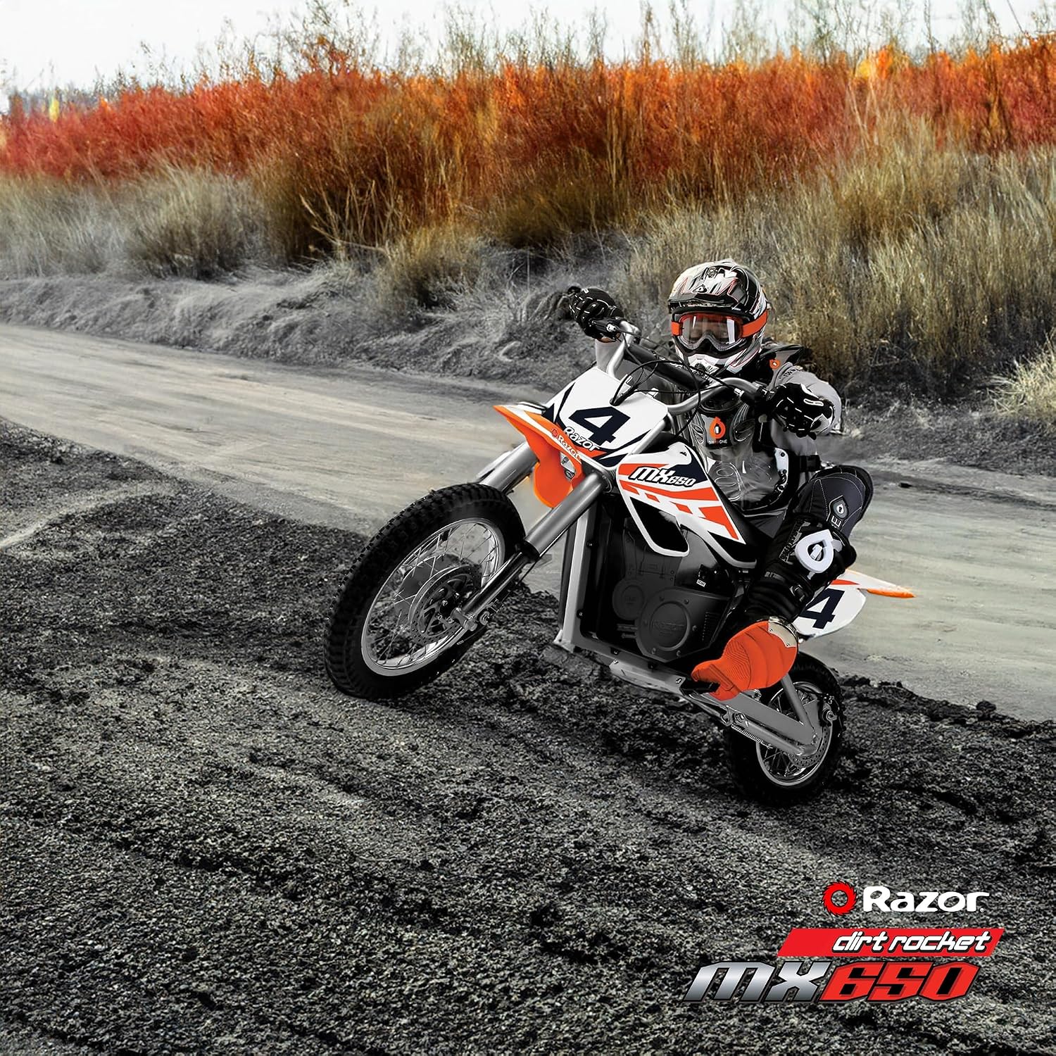 Razor MX650 Dirt Rocket Bike Electric Ride-On for Ages 16+, 220 lb Max Weight, Orange – 36V Battery, Up to 17 Mph, 40-Min Run Time, Twist-Grip Throttle, 16' Front and 14' Rear Pneumatic Tires