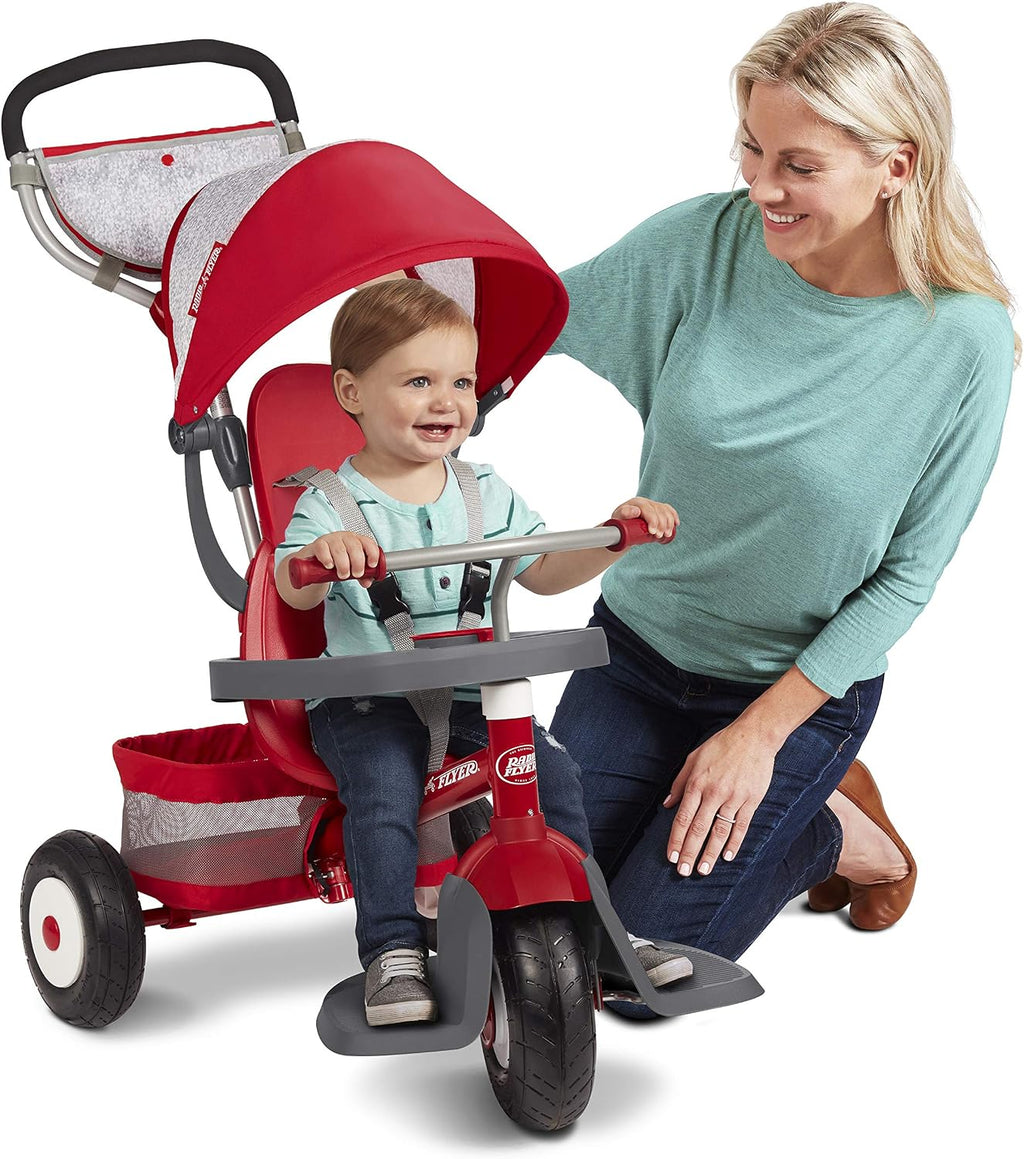Radio Flyer Ultimate All-Terrain Stroll 'N Trike, Ages 1-5, Convertible 4-in-1 Tricycle, All-Terrain Tires, Parent Push Handle, UV Canopy, Accessories, Safety Harness, Stroller Tricycle for Toddlers