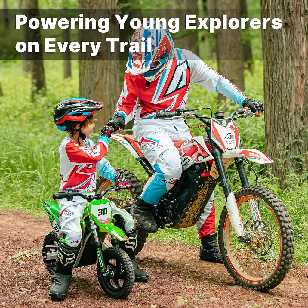 Racing Grade Electric Dirt Bike for Kids, Peak 400W Powerful Motorcycle for Ages 3-6, 36V 5.2Ah Lithium Battery, Dual Shock Absorption, 3 Speed Modes, Safe Disc Brake, 12Inch Off Road Tires, Green