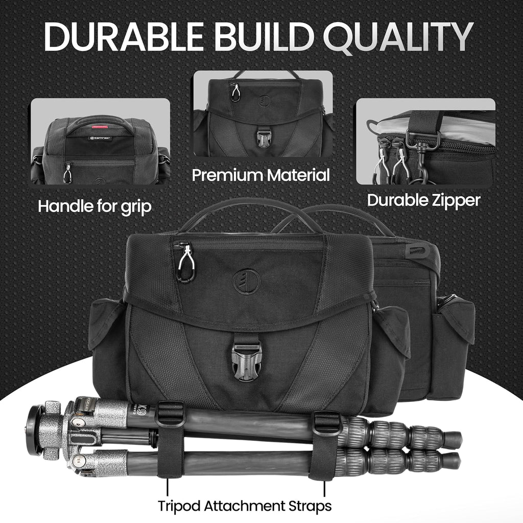 Tamrac Stratus 6 Camera Bag for Photographers, Camera Case for Photography Accessories, Shoulder Bag for DSLR and Mirrorless Cameras, Crossbody Camera Bag with Tripod Holder Strap - Black