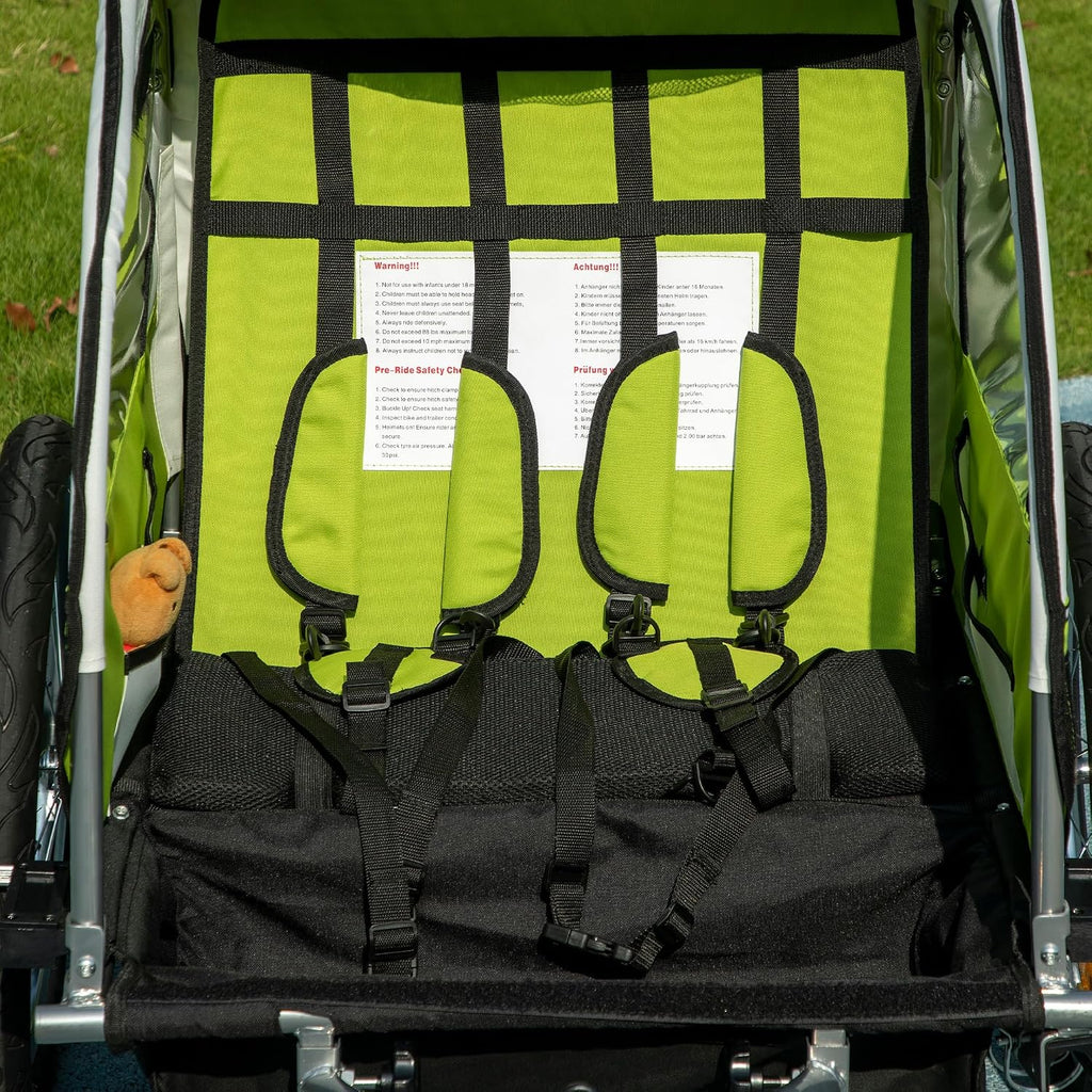 Aosom Elite 360 Swivel Bike Trailer for Kids Double Child Two-Wheel Bicycle Cargo Trailer with 2 Security Harnesses