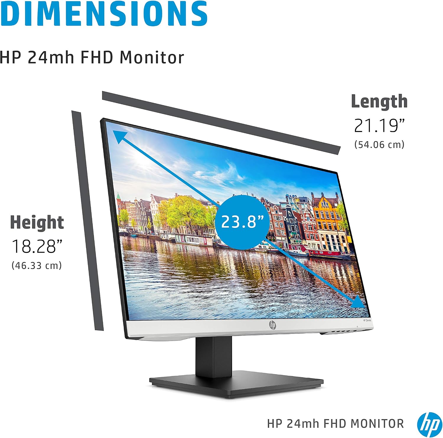 HP 24mh FHD Monitor - Computer Monitor with 23.8-Inch IPS Display (1080p) - Built-in Speakers and VESA Mounting - Height/Tilt Adjustment for Ergonomic Viewing - HDMI and DisplayPort - (1D0J9AA#ABA)