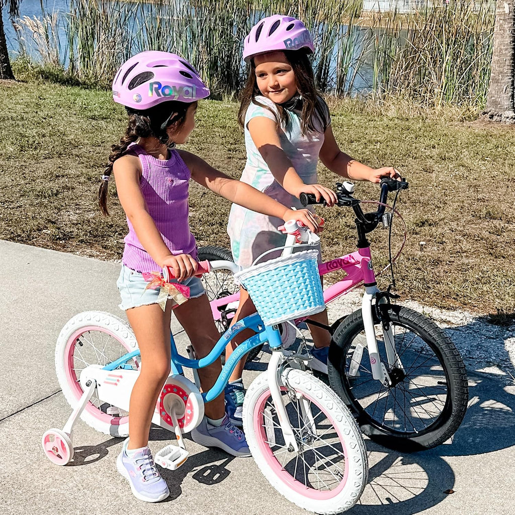 Royalbaby Stargirl Children's Bicycle Outdoor Adventure Ride-On Bike with Training Wheels, Adjustable Seat, and Basket, 14 Inch, Blue