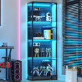 kepptory LED Display Shelf for Collectibles, 4-Tier Glass Shelf with Small Display Shelves and Pegboard Design, Tall Narrow Gaming Shelves with Anti-Tipping Device, Black (65 Inch)