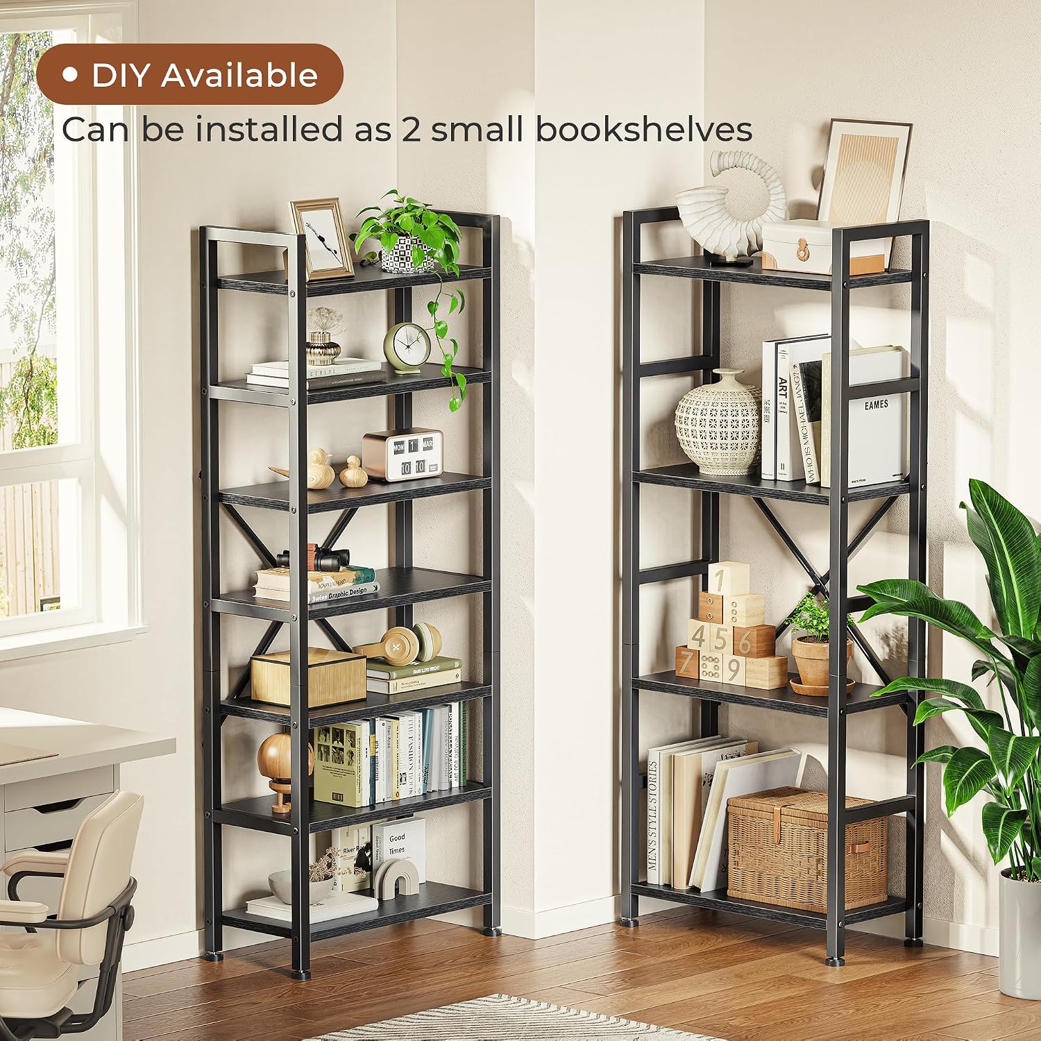 SUPERJARE Triple Bookshelf, Bookcase with 11 Open Display Shelves, Wide Book Shelf Book Case for Home & Office, 4 Tier, Black