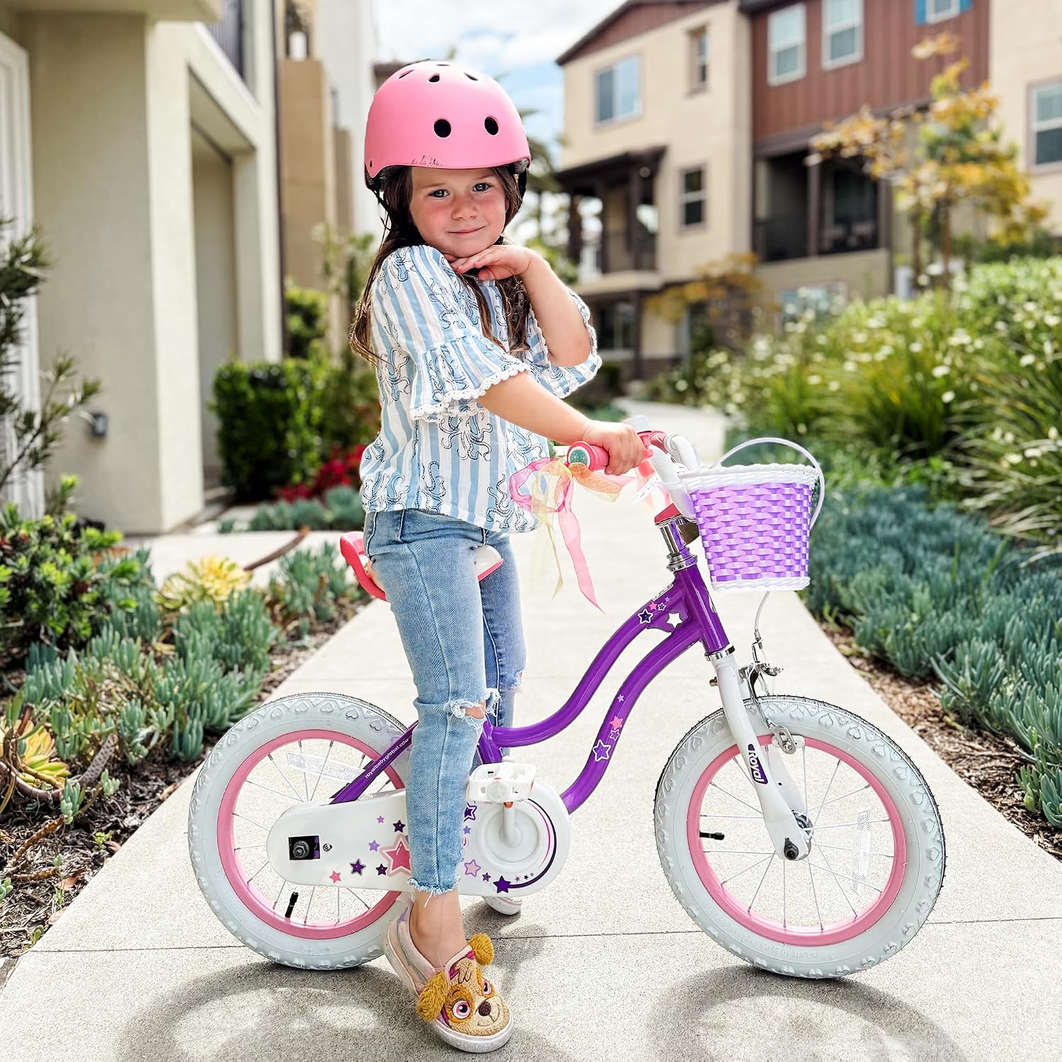 RoyalBaby Girls Bike with Training Wheels, Stargirl Kids Bicycle 14 Inch Toddlers to Big Kids 3-5 Years, Lavender