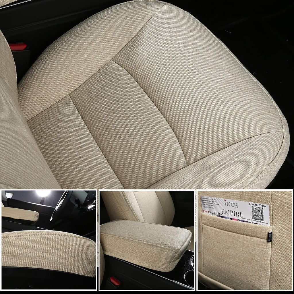 Car Seat Cover for Tesla Model 3 Synthetic Linen Cloth Breathable Sweat-Proof Seat Cushion Custom Fit for 2017 2018 2019 2020 2021 2022 (Fabric Beige 3)