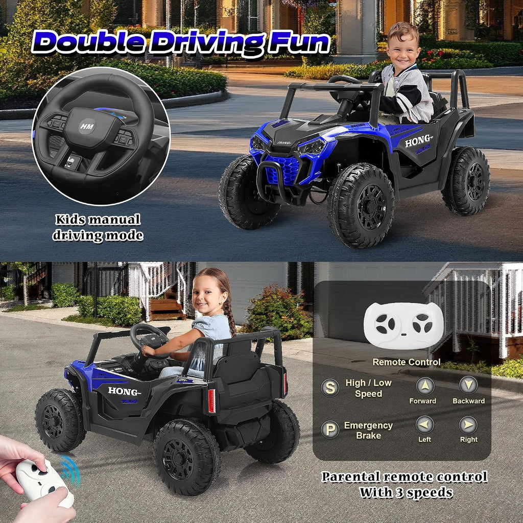 12V Kids Electric Car, Ride on Car Truck with Remote Control, LED Lights, 3 Speed Adjustable, Music, Safety Belt, Soft Start, Horn, Ride on Toys for Toddlers Boys Girls 3-6, Blue
