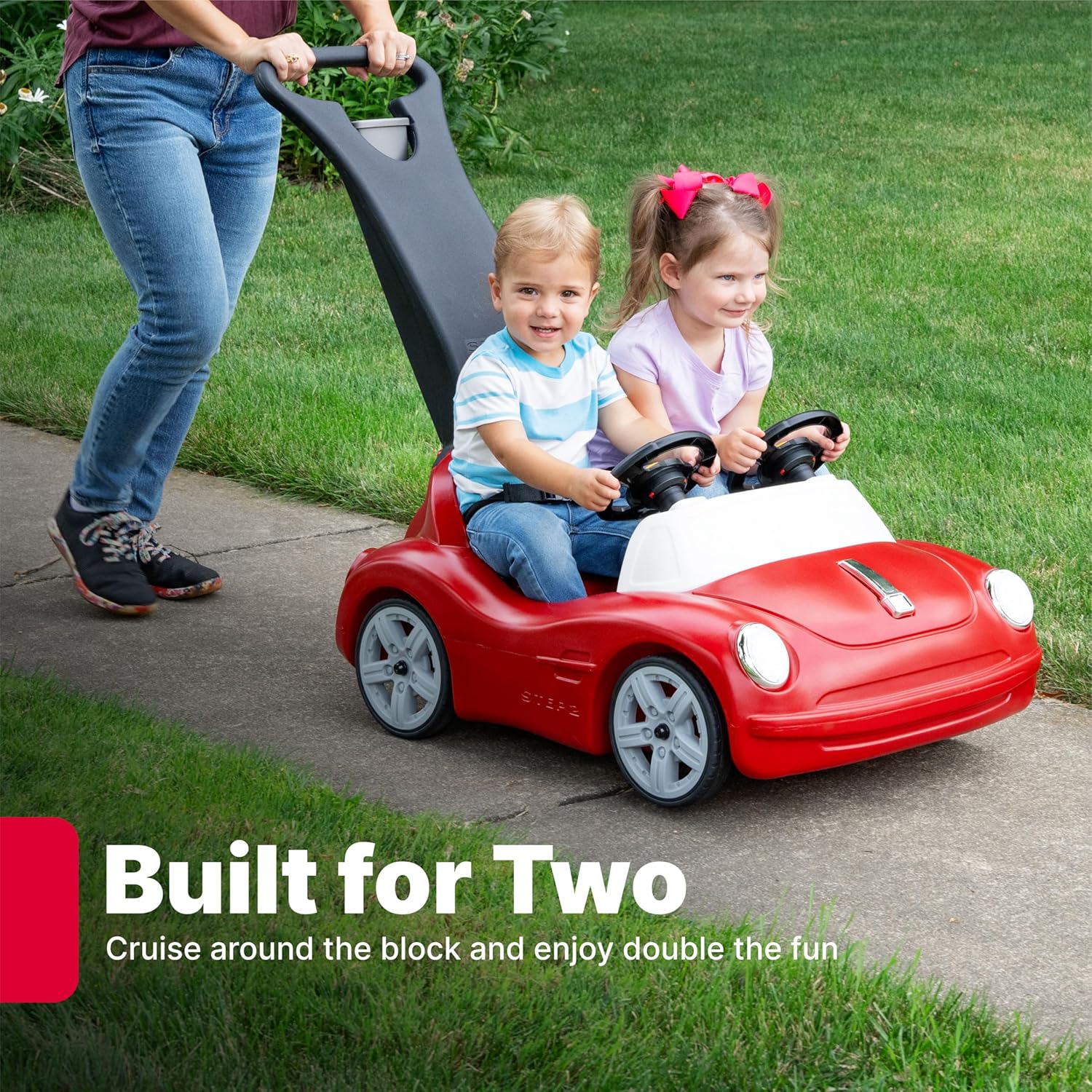 Step2 Side-by-Side Push Around Roadster, Kids Push Car, 2 Seat Ride On Car, Seat Belts & Horn, for Toddlers 1.5-4 Years Old, Red