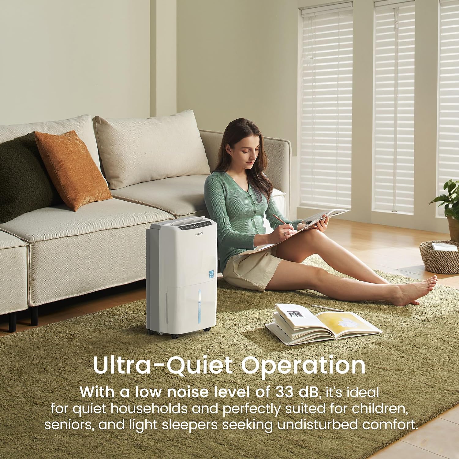 Waykar 34 Pints 2025 Most Efficient Energy Star Dehumidifier for up to 2200 Sq. Ft. for Home and Basement with Auto or Manual Drainage, Quiet 33dB Operation, 0.6 Gal Tank