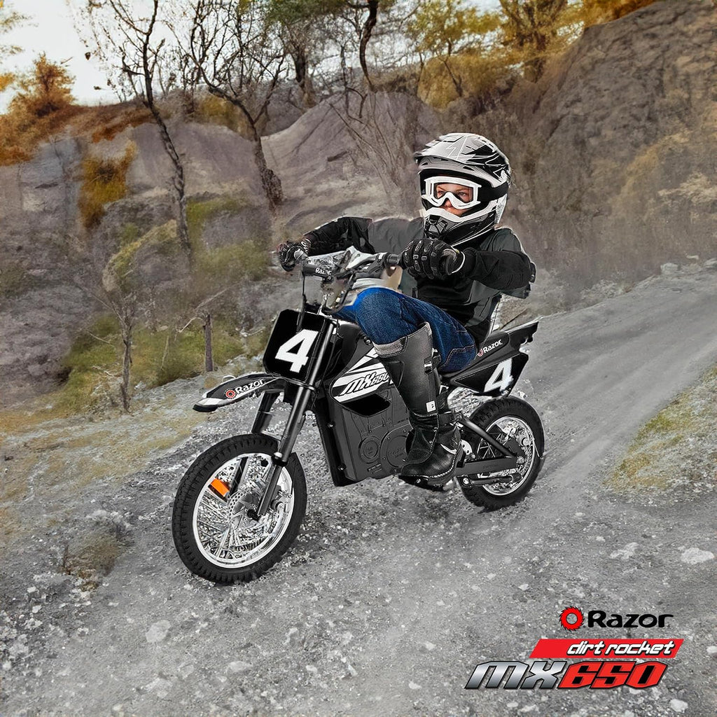 Razor MX650 Dirt Rocket Bike Electric Ride-On for Ages 16+, 220 lb Max Weight, Black – 36V Battery, Up to 17 Mph, 40-Min Run Time, Twist-Grip Throttle, 16' Front and 14' Rear Pneumatic Tires
