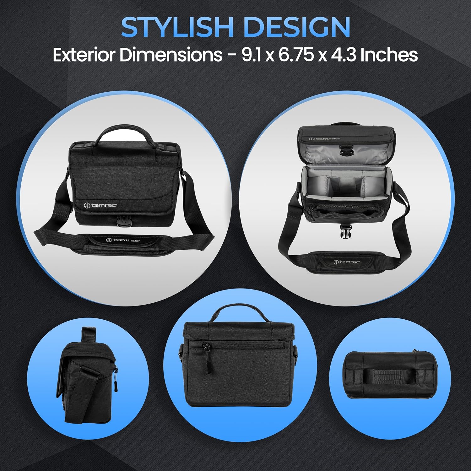 Tamrac Derechoe 3 Camera Bag for Photographers, Camera Case for Photography Accessories, Shoulder Bag for Compact DSLR and Mirrorless Cameras, Crossbody Camera Bag with Tablet Sleeve - Black