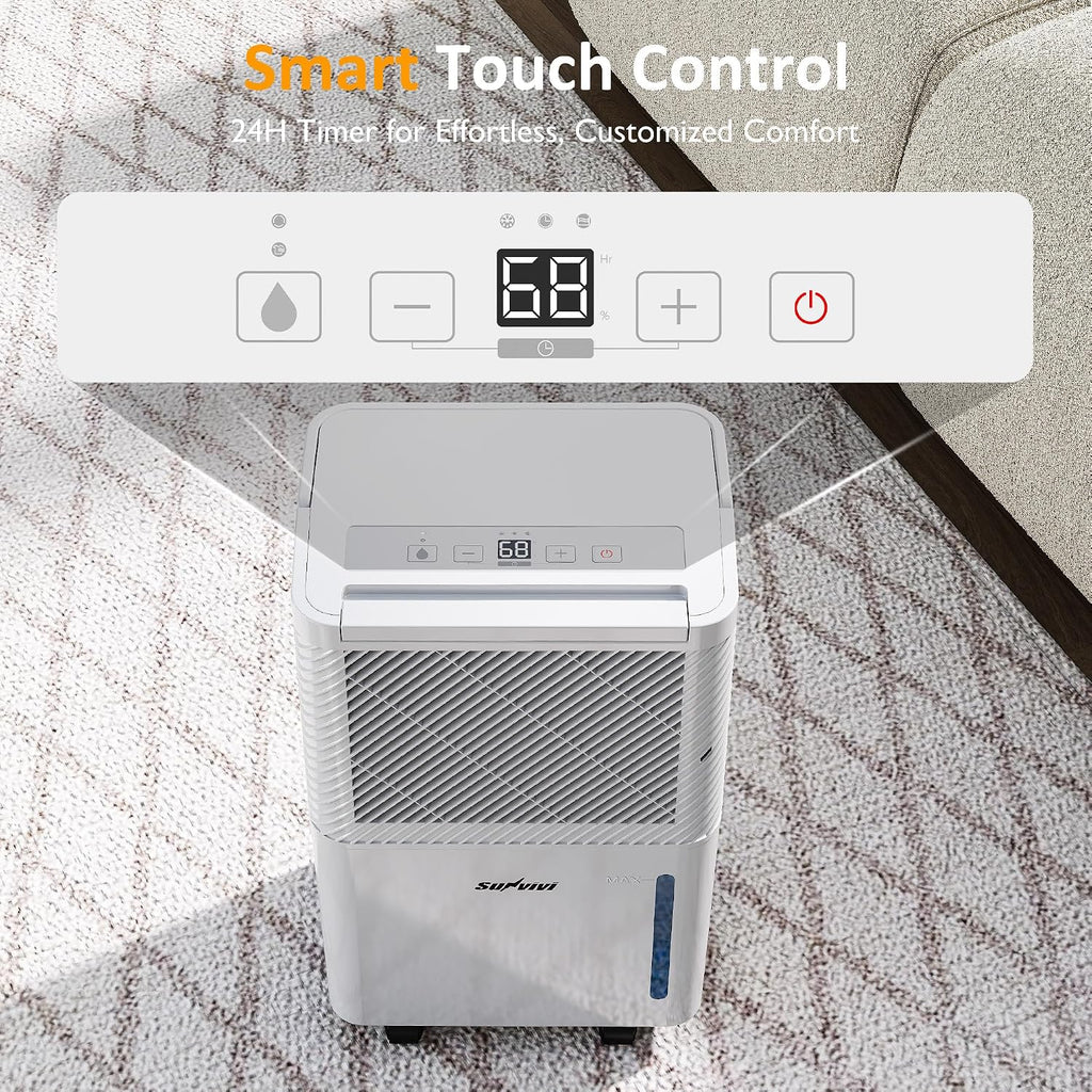 25 Pint Dehumidifier with Drain Hose: for Whole Home & Large Rooms up to 1500 Sq.Ft, 71OZ Tank, Auto Shut Off, 24H Timer, Ideal for Basement, Bedroom, Garage, RV, White