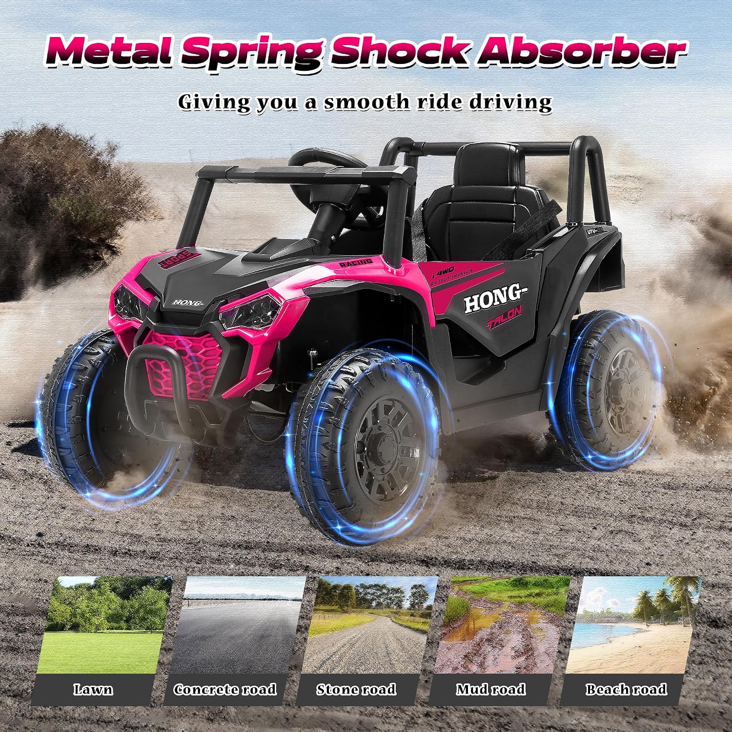 12V Kids Electric Car, Ride on Car Truck with Remote Control, LED Lights, 3 Speed Adjustable, Music, Safety Belt, Soft Start, Horn, Ride on Toys for Toddlers Boys Girls 3-6, Pink