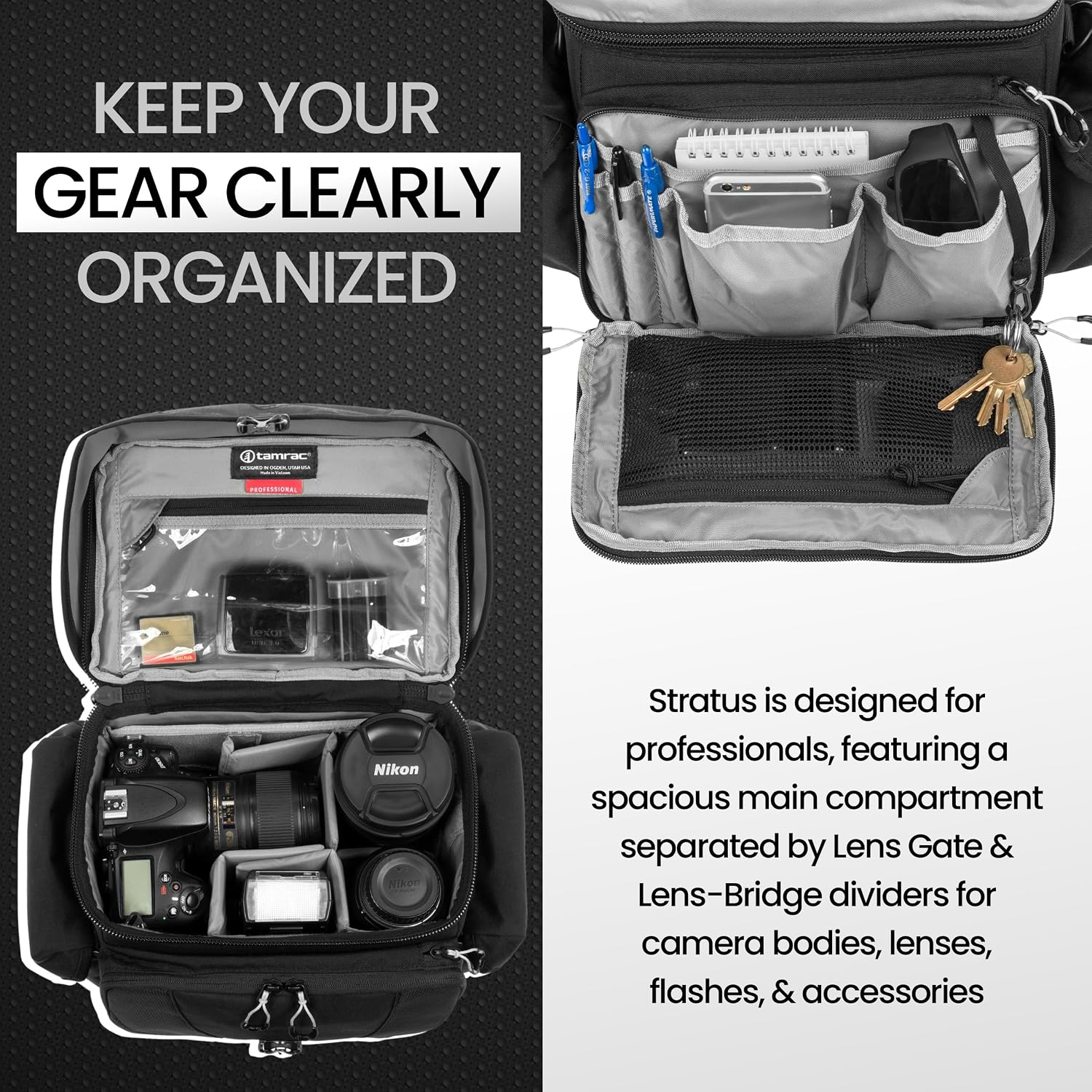 Tamrac Stratus 6 Camera Bag for Photographers, Camera Case for Photography Accessories, Shoulder Bag for DSLR and Mirrorless Cameras, Crossbody Camera Bag with Tripod Holder Strap - Black