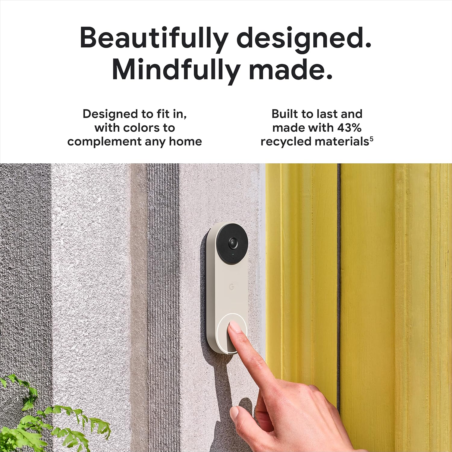 Google Nest Doorbell (Wired, 2nd Gen) - Wired Video Doorbell Camera - Doorbell Security Camera - Snow
