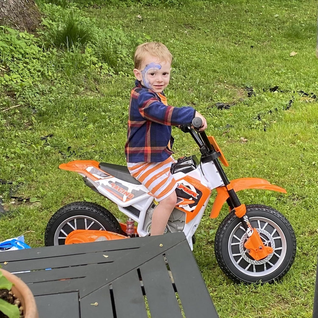12V Ride On Motorcycle for Kids, Ride on VAR for Big Kids, Battery Powered Electric Dirt Bike Birthday Presents for Boys Girls Toddlers with Training Wheels 2 Speeds Music Player, Orange
