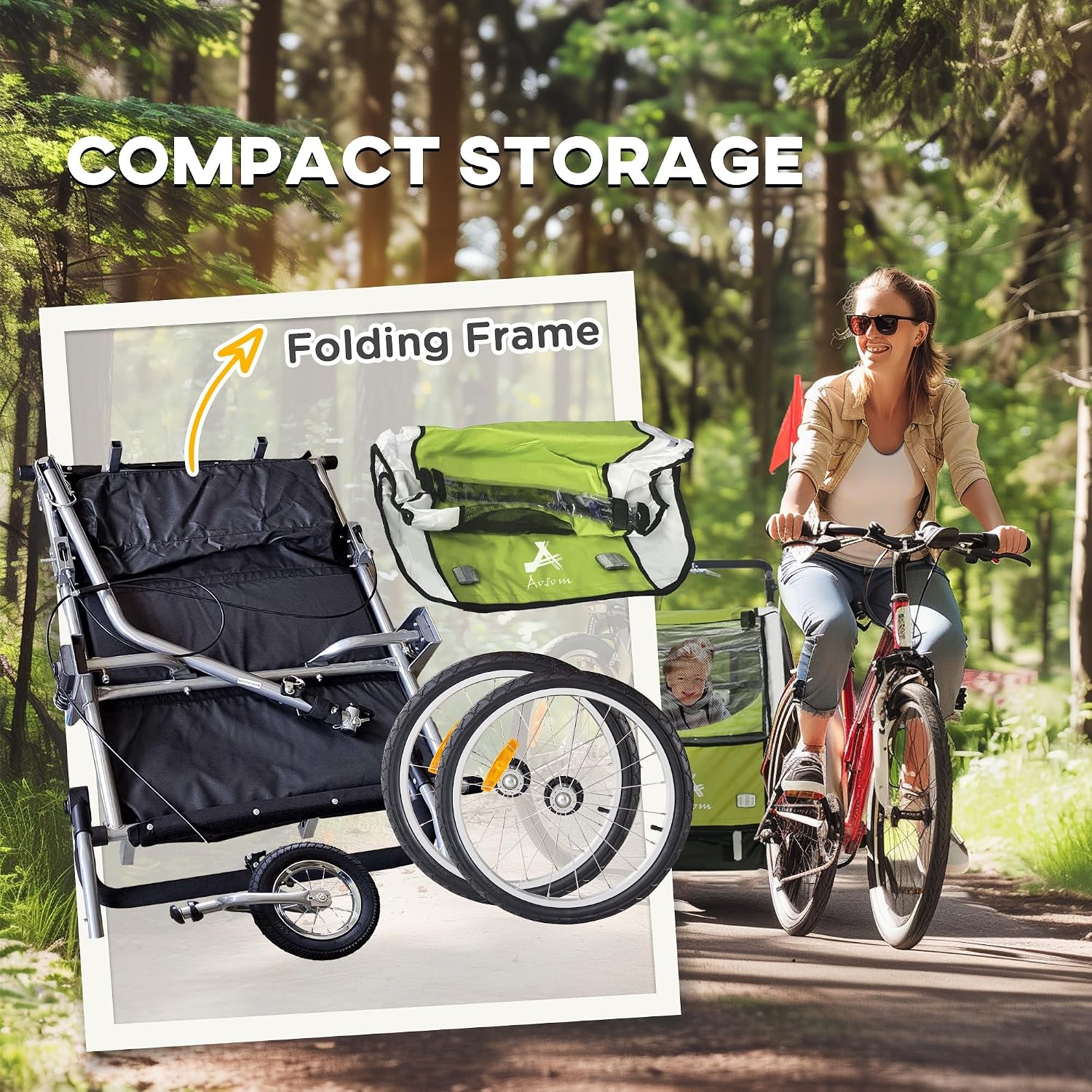 Aosom Elite 360 Swivel Bike Trailer for Kids Double Child Two-Wheel Bicycle Cargo Trailer with 2 Security Harnesses