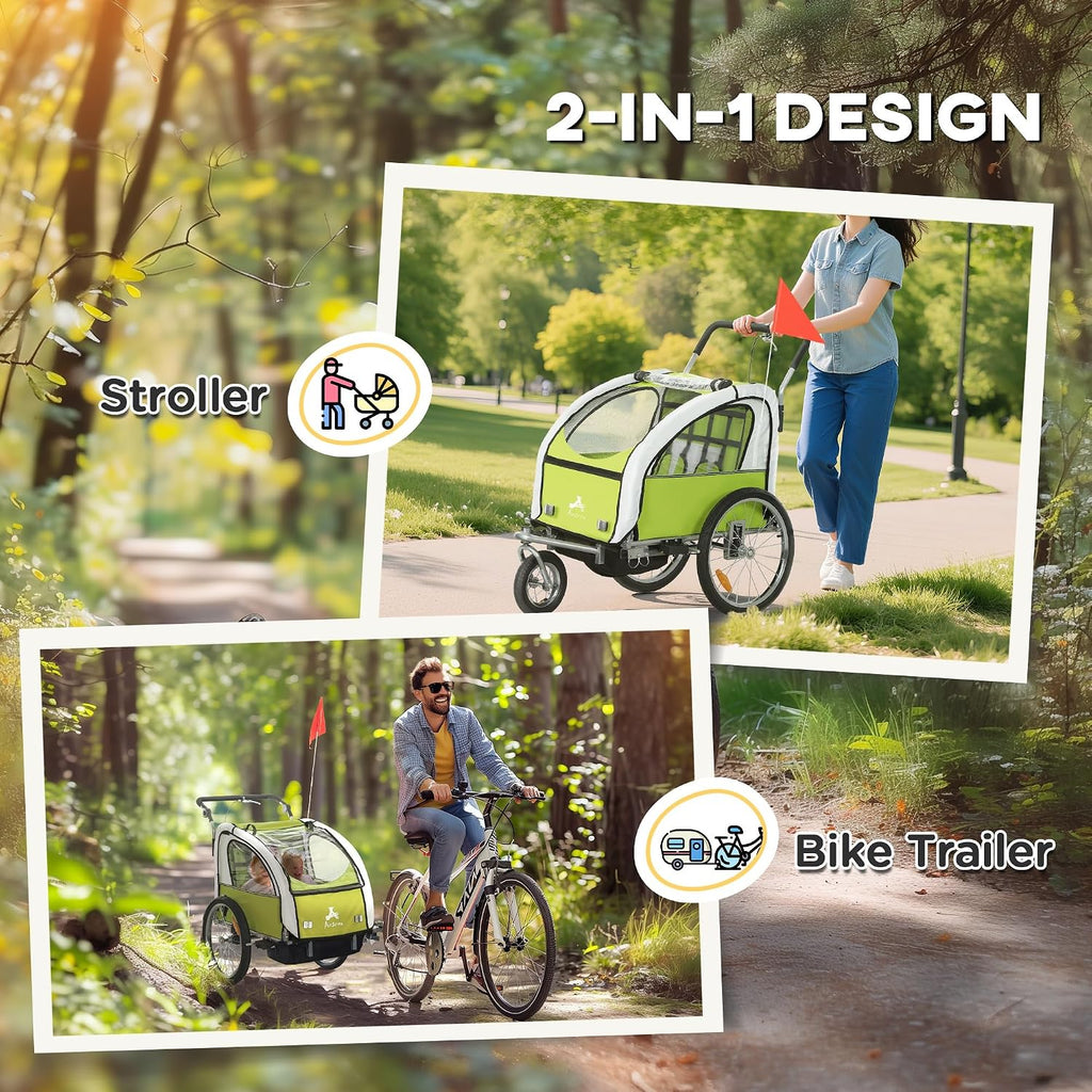 Aosom Elite 360 Swivel Bike Trailer for Kids Double Child Two-Wheel Bicycle Cargo Trailer with 2 Security Harnesses