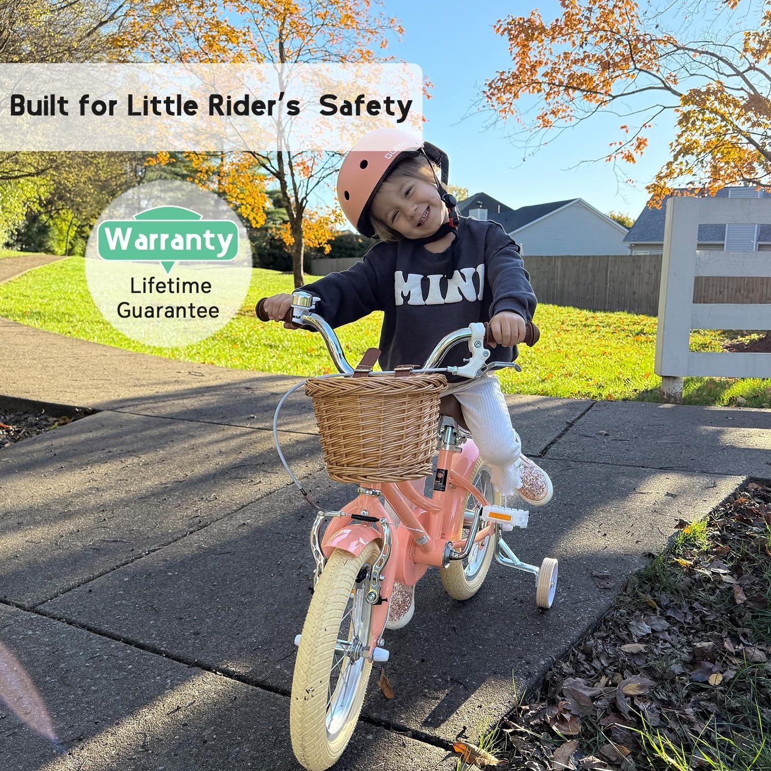 Glerc Little Molly 12-20 Inch Kids Retro Cruiser Bike for 2-13 Year Old with Wicker Basket & Training Wheels/Kickstand, Multiple Colors