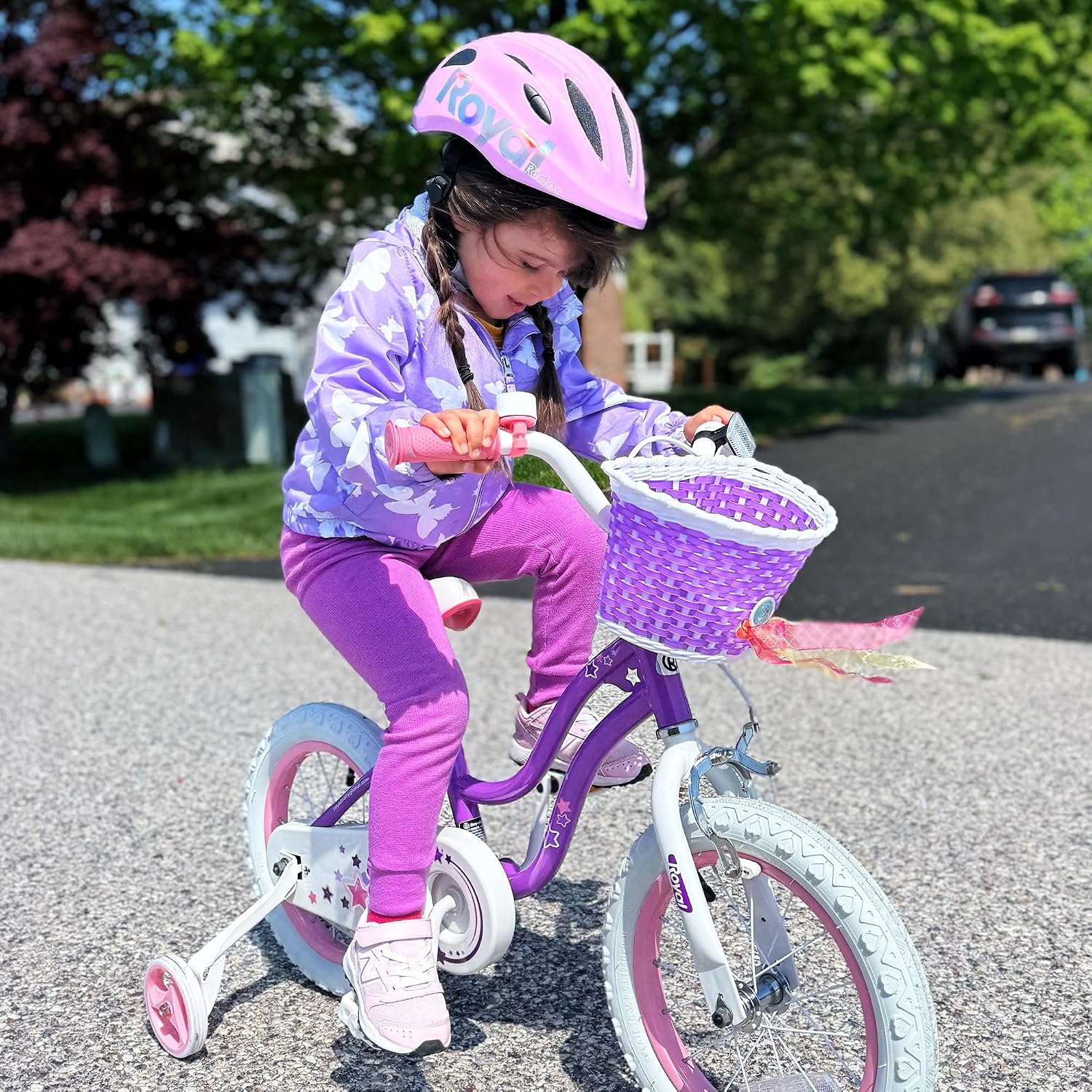 RoyalBaby Girls Bike with Training Wheels, Stargirl Kids Bicycle 14 Inch Toddlers to Big Kids 3-5 Years, Lavender