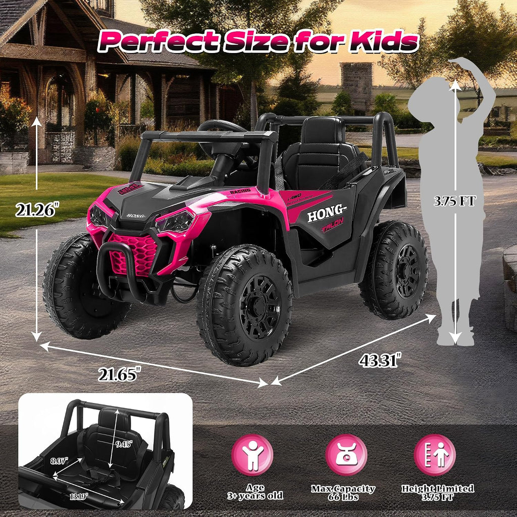 12V Kids Electric Car, Ride on Car Truck with Remote Control, LED Lights, 3 Speed Adjustable, Music, Safety Belt, Soft Start, Horn, Ride on Toys for Toddlers Boys Girls 3-6, Pink