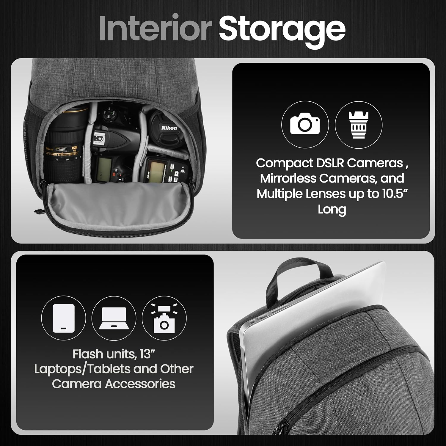 Tamrac Tradewind 24 Camera Backpack for Photographers, Compact DSLR Camera Bag with Laptop Compartment, Professional Photography Backpack, Travel Camera Carrying Case, Mirrorless Camera Bag, Dark Grey