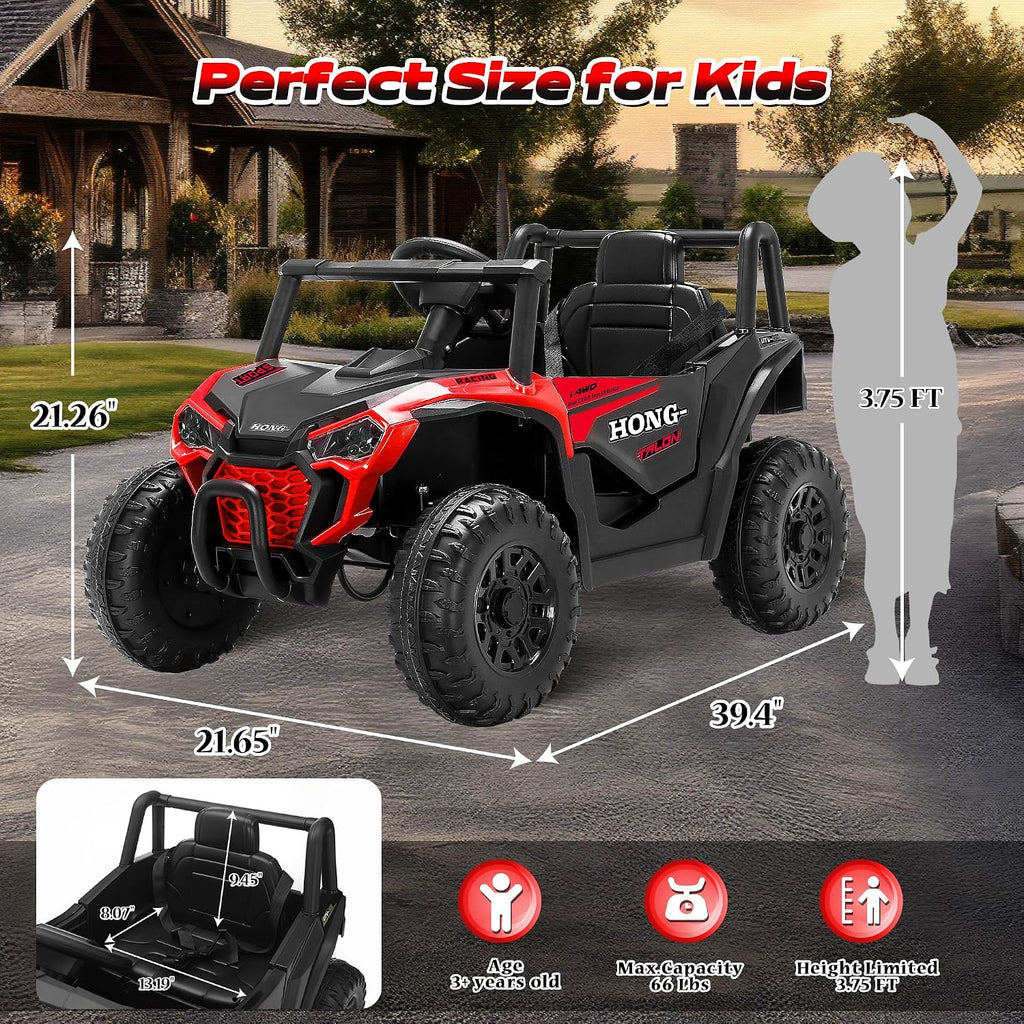 12V Kids Electric Car, Ride on Car Truck with Remote Control, LED Lights, 3 Speed Adjustable, Music, Safety Belt, Soft Start, Horn, Ride on Toys for Toddlers Boys Girls 3-6, Red