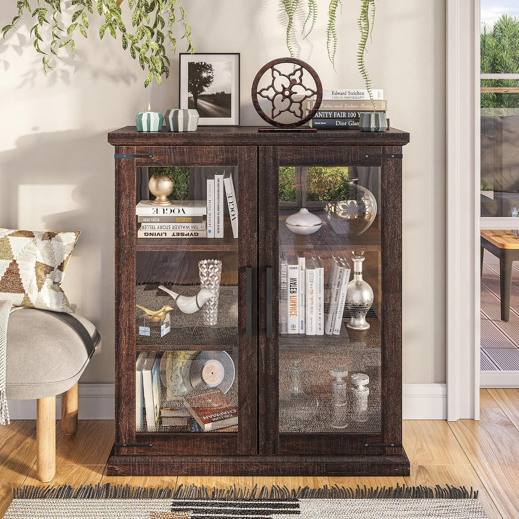 BELLEZE Storage Cabinet with Shelves and Glass Doors for Entryway, Living Room, Hallway, or Kitchen - Ashford (Espresso)