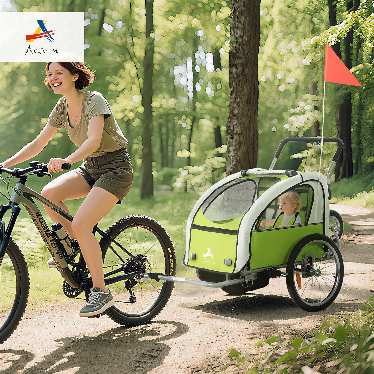 Aosom Elite 360 Swivel Bike Trailer for Kids Double Child Two-Wheel Bicycle Cargo Trailer with 2 Security Harnesses