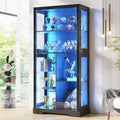 Lvifur 71' Display Cabinet with Glass Doors, Modern Curio Cabinet with 3 Color Lights, 7-Tiers Glass Display Cases for Collectibles, Tall Lego Storage Cabinet with Human Body Sensor (Black)