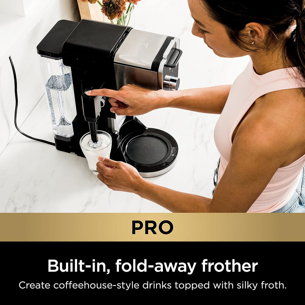 Ninja Specialty Drip Coffee Maker | DualBrewTM Pro Specialty Coffee Machine w/Frother, Permanent Filter | Brew w/Pods & Grounds, K Cups Compatible | 4 Brew Styles, 13 Cup to Pot Sizes | Black CFP307