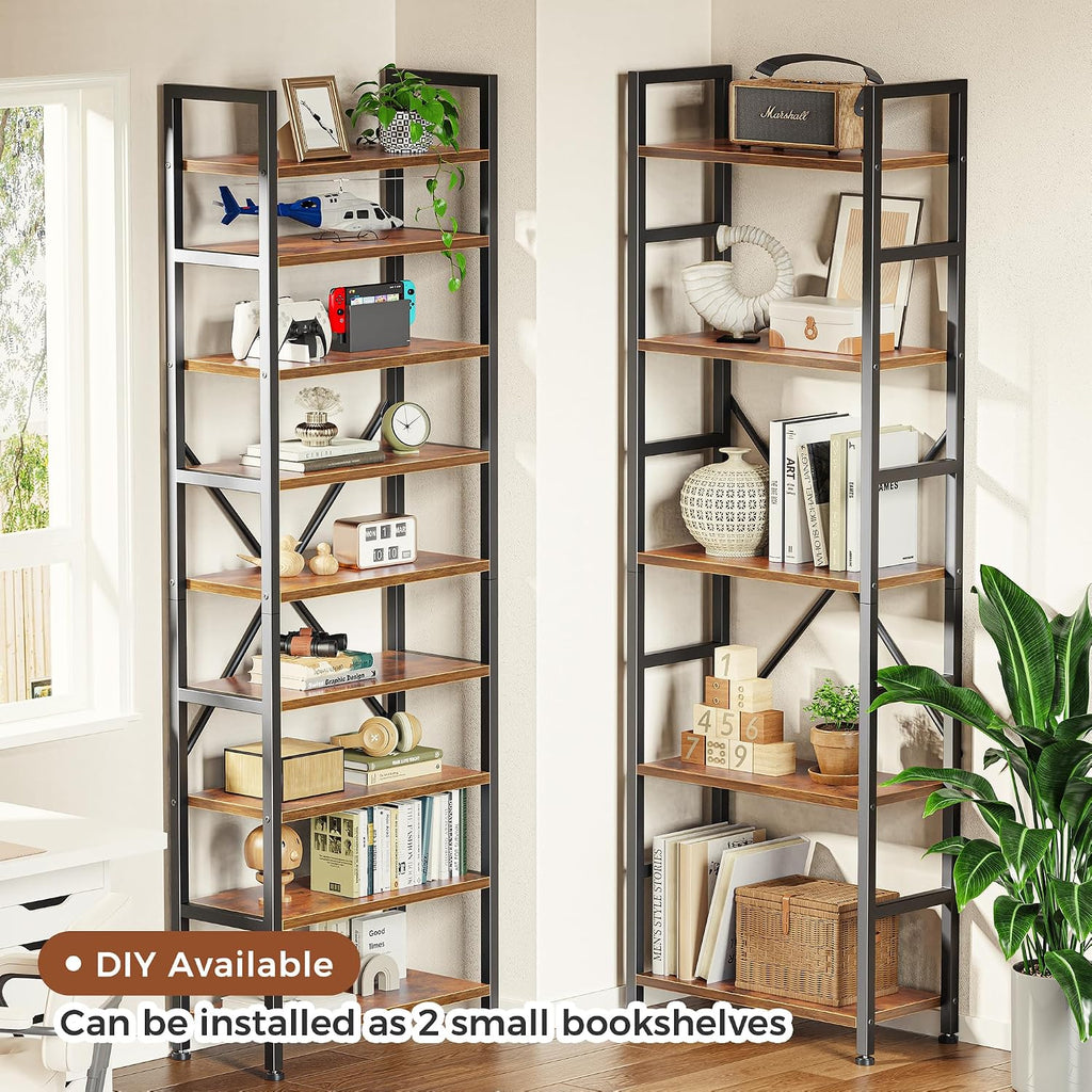 SUPERJARE Triple Bookshelf, Bookcase with 14 Open Display Shelves, Wide Book Shelf Book Case for Home & Office, 5 Tier, Brown