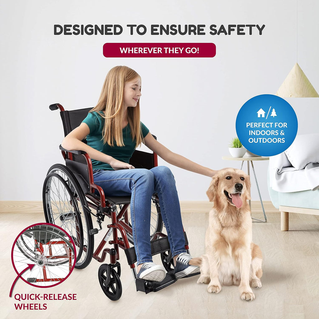Ziggo 14' Seat Width Pediatric Wheelchair for Kids & Children, Lightweight, Manual Folding Wheelchair w/Safety Belt, Swing-Away Foot Support w/Straps, Desk Length Arm Rests