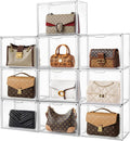 HBlife 10 Pack Purse Storage Organizer for Closet, Large Clear Stackable Handbag Display Case Box with Magnetic Door for Collectibles, Cosmetics, Women Heels and Toys