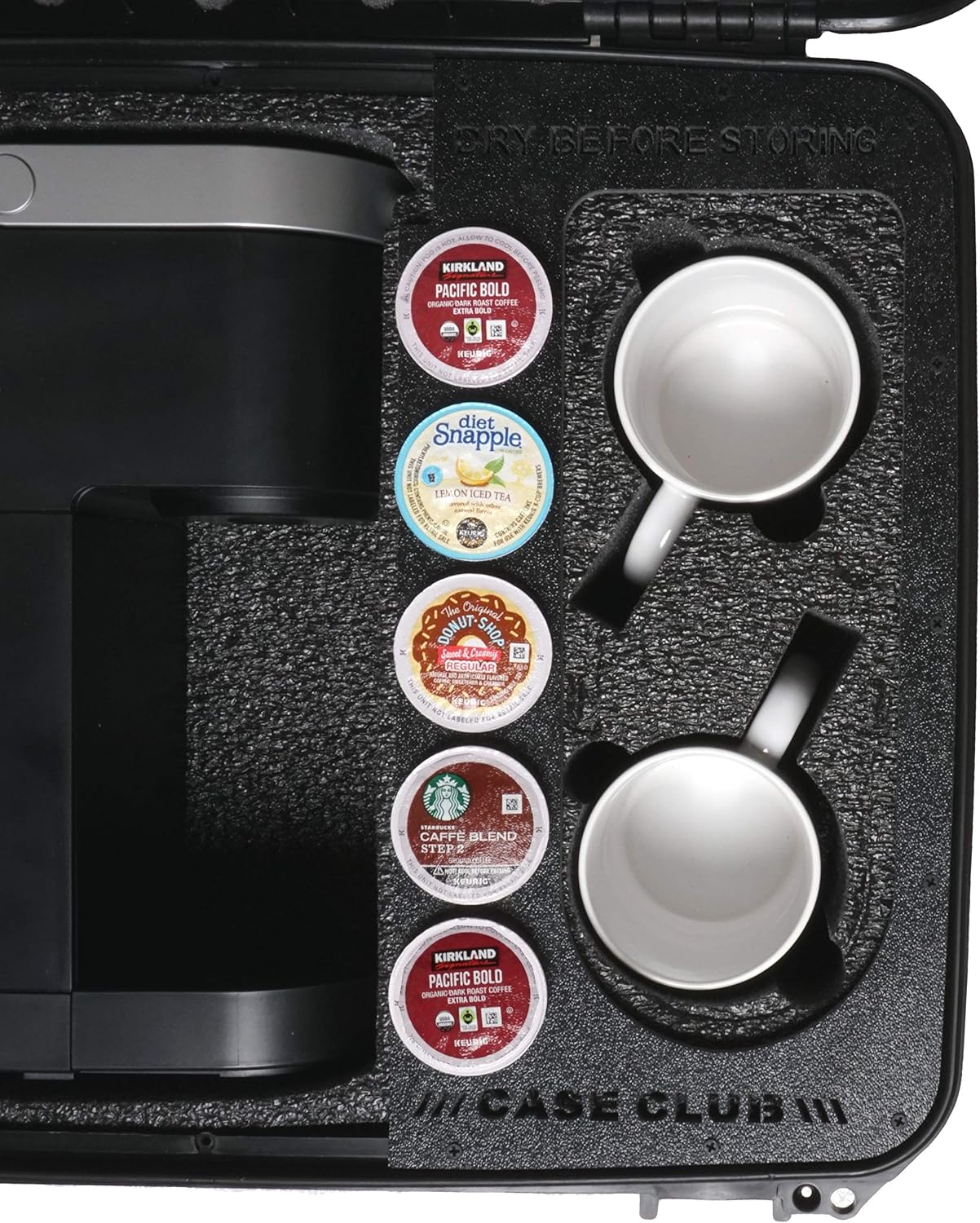 Case Club Pre-Cut Waterproof Case Compatible with Keurig K-Mini Coffee Maker - Holds 2 Mugs and Stores 5 Pods
