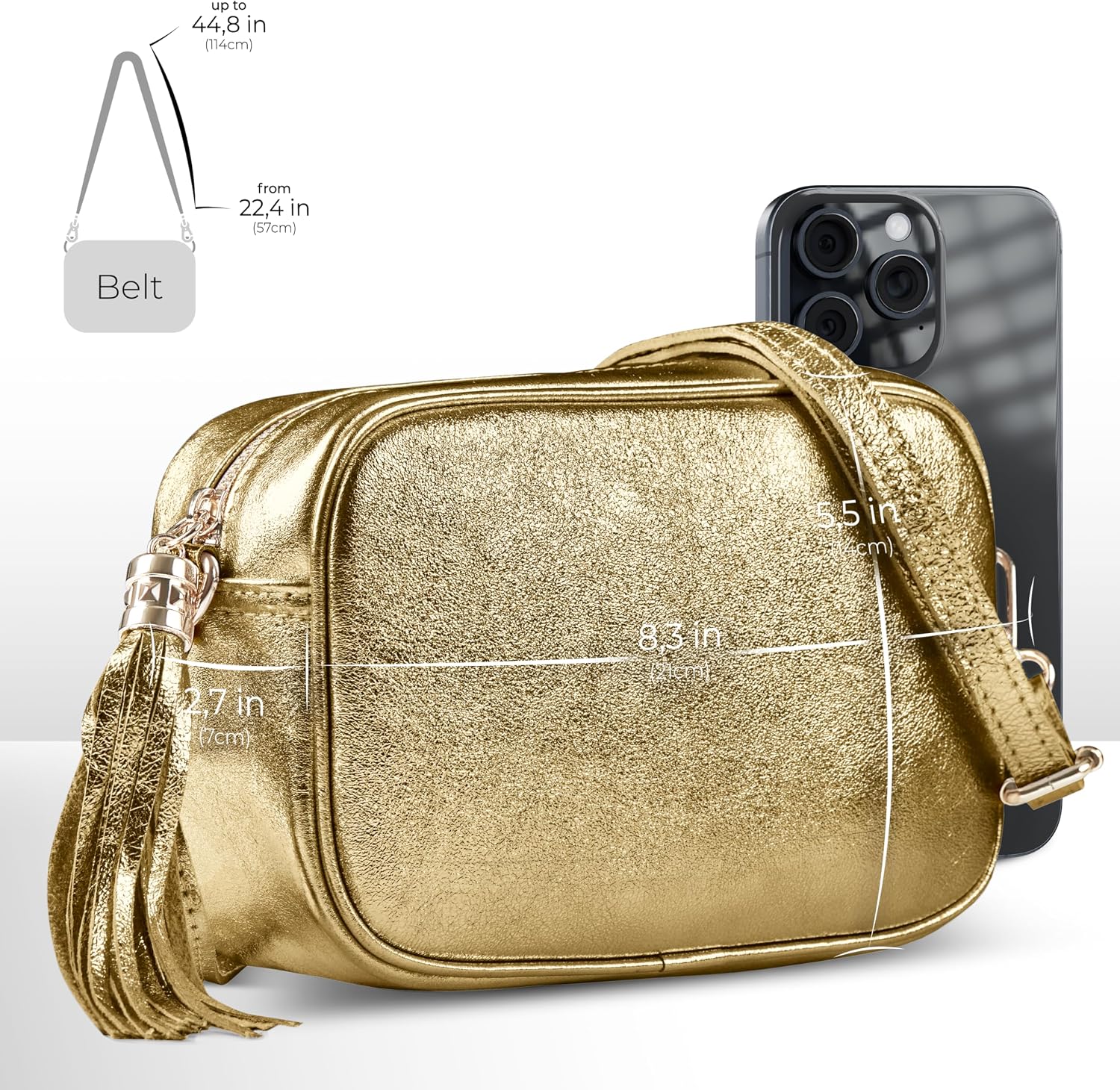 Italian Genuine Metallic Suede Crossbody Bag for Women with Zipper | Small Leather Camera Purse Shoulder Handbag Pocketbook