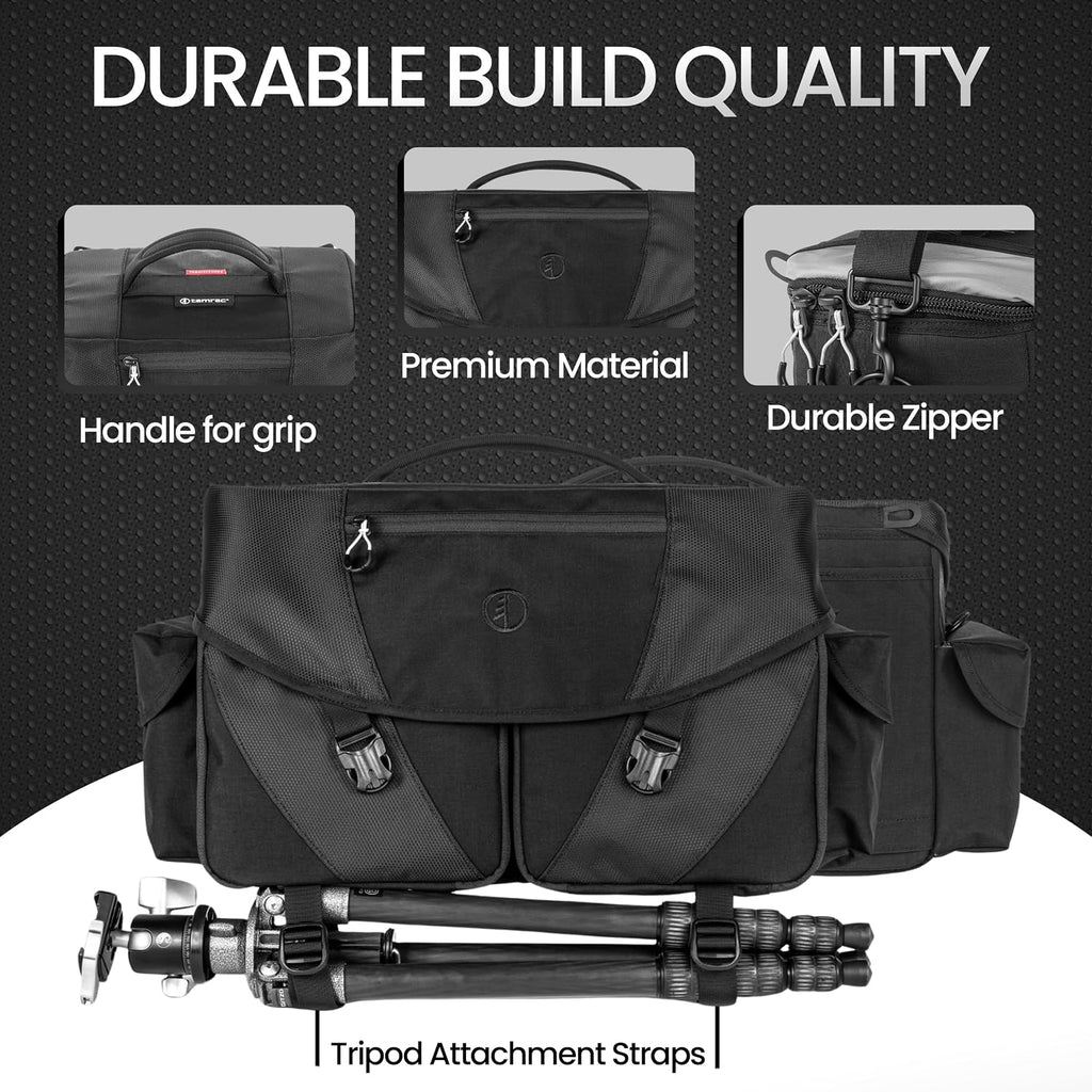 Tamrac Stratus 21 Camera Bag for Photographers, Camera Case for Photography Accessories, Shoulder Bag for DSLR and Mirrorless Cameras, Crossbody Camera Bag with Tripod Holder Strap - Black